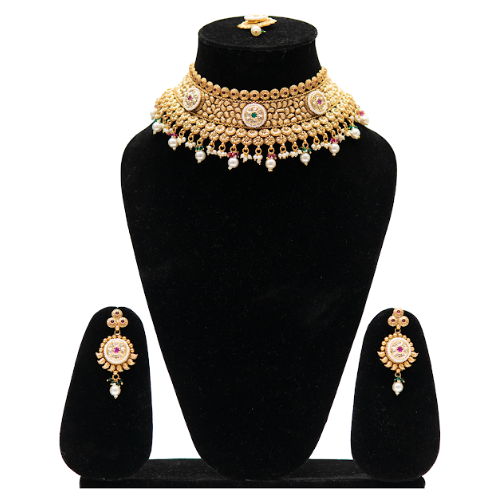 Antique Gold Temple Choker Necklace Set